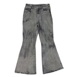 Venus Women's 10 Black Acid Wash Denim Wide Flare Leg Jeans, 30x33 Bell Bottoms